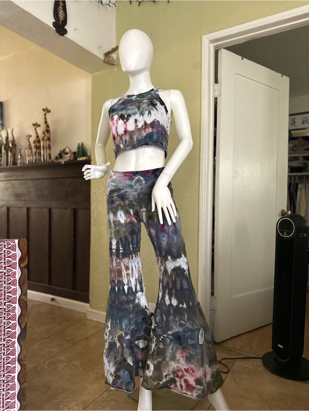 Tie-Dye Crop Top & Wide-Leg Pants Set - Multicolor